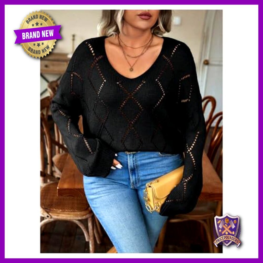 Plus Size Lightweight Pullover Sweater Hollow Out… - image 4